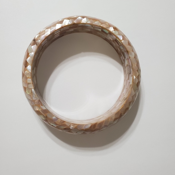 Vintage mother of pearl gold rose  mosaic  bangle - Picture 6 of 7